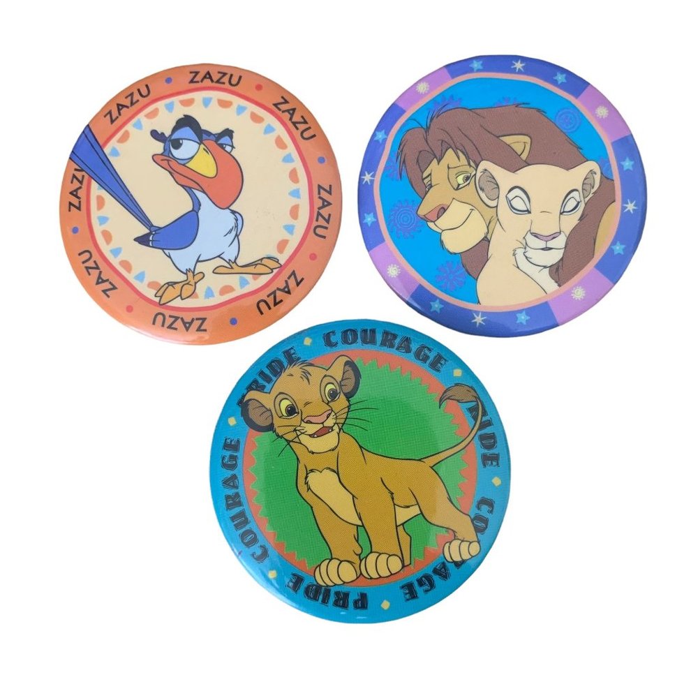 Vintage 90s Lion King Pins Buttons Zazu Simba Disney Pinback